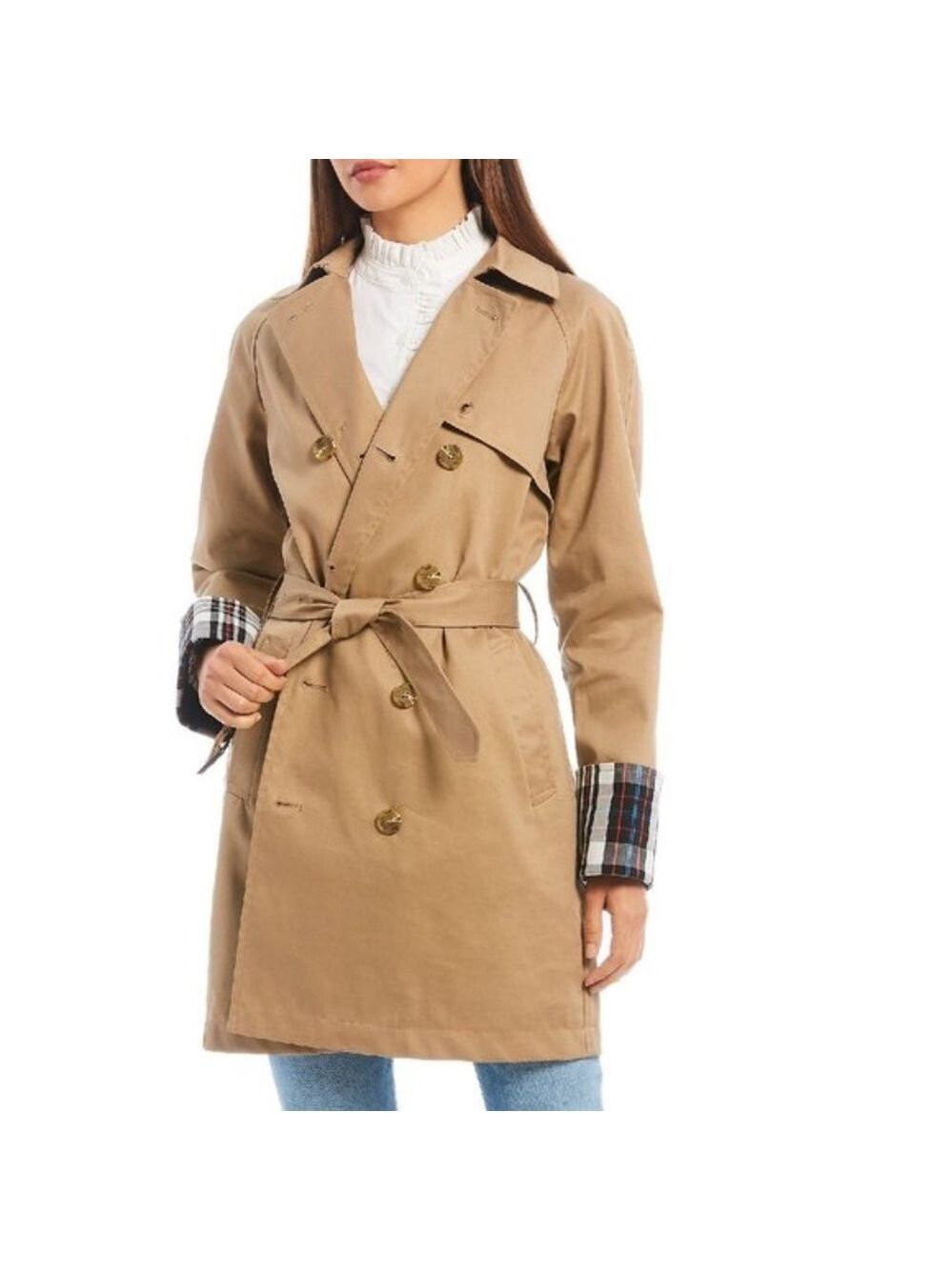 Court & Rowe Plaid Lined Double Breasted Trench Coat